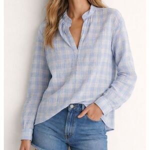Zara Blue Plaid Peasant Blouse Size Small